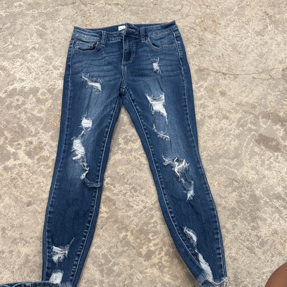 Cello Dark Blue Distressed Ankle Jeans